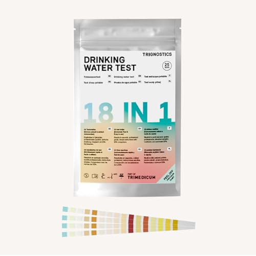 Wassertester & Pooltester Trinkwasser 18in1 – 25 Teststreifen | Für Leitungswasser Aquarium Pool & Brunnen - misst pH Härte Chlor Nitrat Blei & Eisen - Ergebnis in 30 Sek