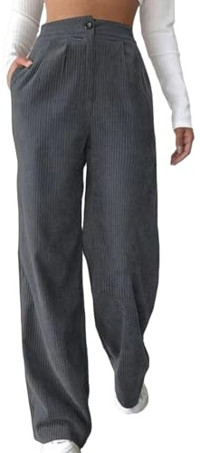 Donna Pantaloni Di Velluto A Coste Pantaloni Donna Eleganti Vita Alta Elastica Pantalone Velluto Gamba Dritta Pantalone Larghi Casual Elegante Con Tasca Palazzo Autunno Inverno (Grigio scuro,3XL)