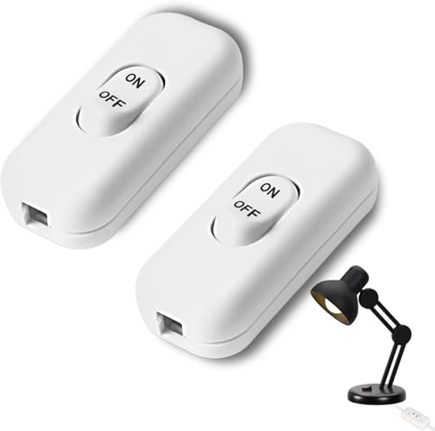 2 Pieza Interruptores de luz, 250V / 6A Interruptor Lampara, Interruptor Lampara Mesilla, Adecuado Equipos Pequeños Iluminación de 2 y 3 Hilos, Blanco