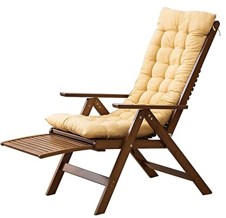 Verstellbarer Bambus-Liegestuhl – faltbare Sonnenliege mit einziehbarer Fußstütze, bequeme Outdoor-Lounge für Garten, Terrasse, Balkon – gelbe Farbe