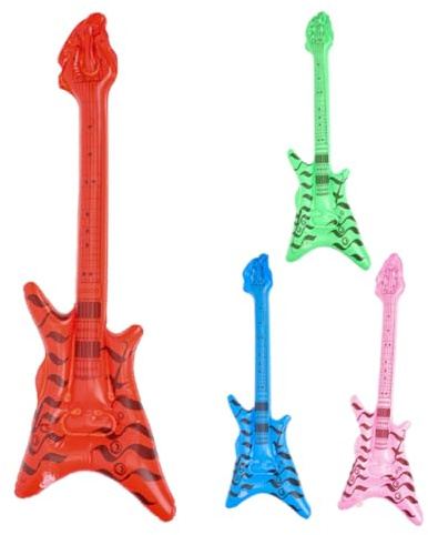 SHINEOFI Chitarra Gonfiabile Anni ’80 Set 4 Pezzi in Pvc Colori Assortiti Strumenti Musicali Giocattolo per Feste a Tema Rock Compleanni e Celebrazioni Indoor e Outdoor