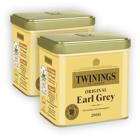 Twinings Thé Noir Original Earl Grey Bergamote en Vrac 400 g (2x200 g) | Grand classique thé Earl Grey aux notes de bergamote, en vrac dans une boîte métallique à doser selon vos envies