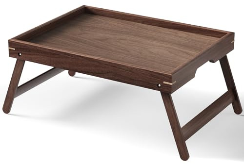 Fibogollo Walnut Wood Bed Tray Table with Folding Legs,Breakfast Trays,Serving Tray for Food and Snack,Laptop Trays for Working