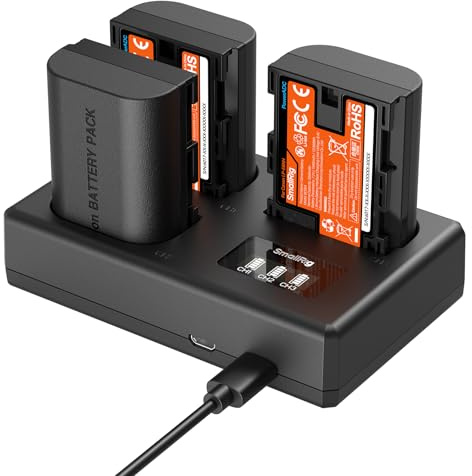 SMALLRIG LP-E6NH kamerabatteriset för Canon, LCD-laddare med tre kortplatser och 3 batterier (1940 mAh), för Canon EOS R6 Mark II, R5, R6, R7, R5C, 5D Mark II/III/IV, R, 6D, 6D Mark II, 70D, 80D