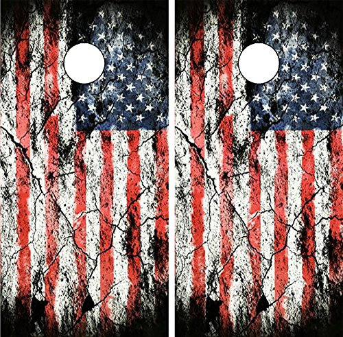 C197 Distressed American Flag Cornhole WRAP Wraps Laminated Board Boards Decal Set Decals Vinyl Sticker Stickers Bean Bag Game Vinyl Graphic Tint Image