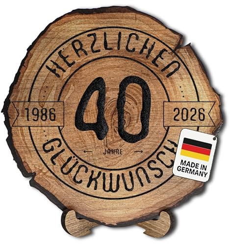 DARO Design – Baumscheibe mit Gravur für 40. Geburtstag – Geburtstags Geschenk aus Holz – Hochwertige Holz Geschenke mit Gravur ideal für Geburtstag – Dicke 6mm, Durchmesser 20cm – Made in Germany