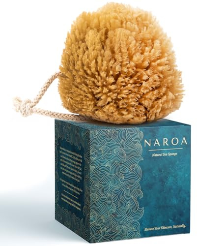 NAROA Natural Exfoliating Loofah Sea Sponges for Bath & Shower | Scrunchie Body Puff Scrubber | Sustainable Eco Gift for Adults (Small)