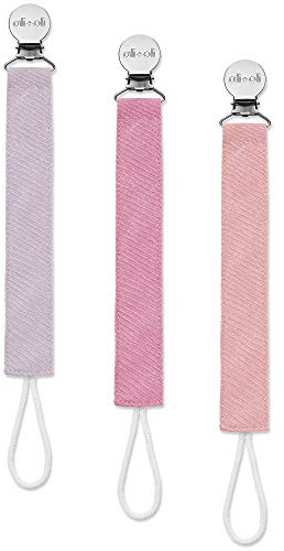 Ali+Oli Linen Strap Pacifier Clip (Flamingo) Set of 3 (10 x 1) Baby Pacifier Holder for Newborn Pacifiers & Teethers, Binky Clips, Silicone-Free Pacifier Clips