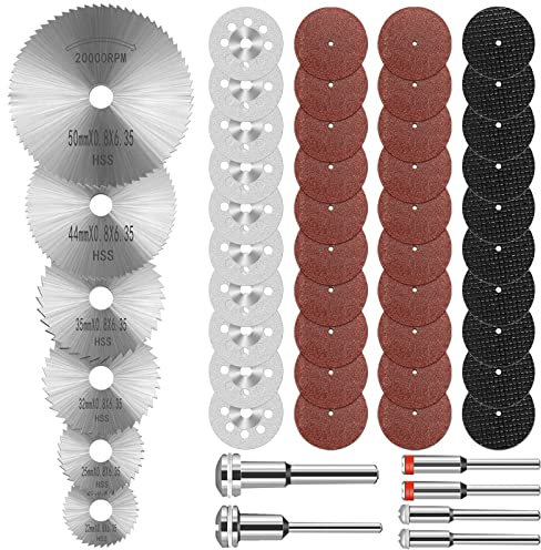 shengbenhao Cutting Wheels for Dremel, Cutting Disc Set for Rotary Tool Accessories High Speed Steel Saw Blades, Diamond Resin Cutting Wheels with 1/8 Shank for DIY Wood Metal Plastic Stone Glass DIY