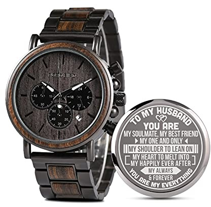 2win Custom Engraved Wooden Watch for Men, Personalized Gift for Husband