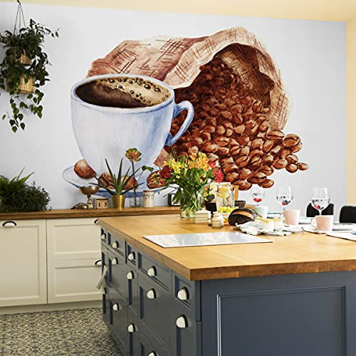 Muralo Fabelhafte Selbstklebende Fototapete 180x120 Esszimmer Sack von Kaffee Aquarell Moderne Tapete Küche Restaurant Wandbilder Wandtapete XXL Luxus Abstrakt Br. 180 cm x Hö. 120 cm