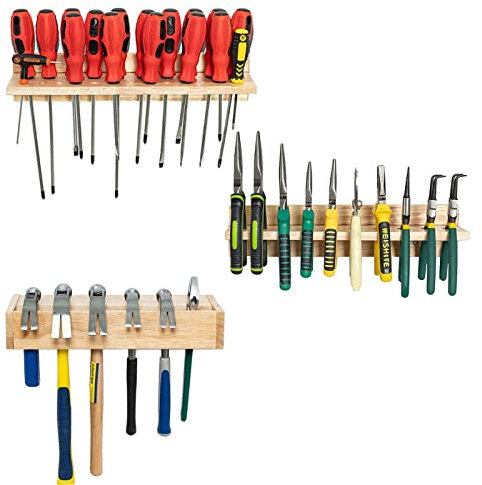 Nisorpa Support mural pour outils - Support mural pour tournevis - Support mural en bois pour pinces et marteaux - Lot de 3 plateaux à outils pour garage