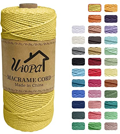 Uiopa Corde Macramé 2mm x 200m, Ficelle Macramé 3-Ply Corde Coton, Fil Macramé de Tressée DIY pour Cintres de Plantes Tentures Murales Jardinage Décoration Bohème (Jaune Citron)