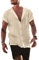 YAOBAOLE Linen Grandad Shirts for Men Summer Casual Button up Shirts Khaki L