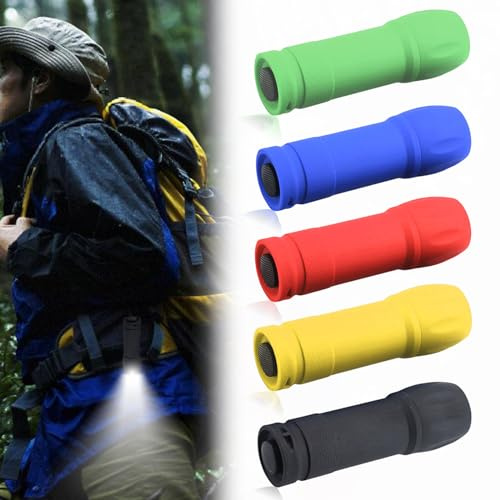 Mini LED-ficklampa-set: 5 stycken små ficklampor för barn, färgade ficklampor med 9 LED och 15 batterier, vattentät bärbar handlampa för camping nödsituationer (gul, röd, grön, blå, svart)