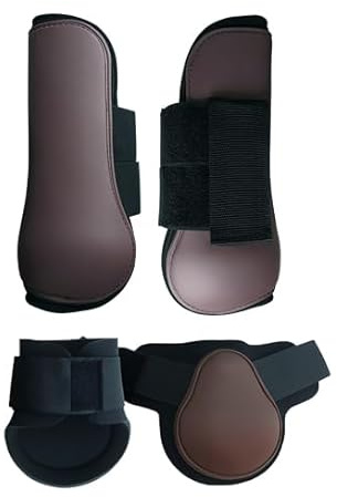 Merauno® Lot de 4 guêtres pour cheval - Pour l'avant derrière coque rigide et fermeture Velcro - Pour homme et femme - En polyuréthane robuste et élastique - Taille S - Marron