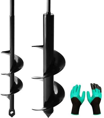 Genubi Industry 2 Count Garden Auger Drill Bit Set - 1.6 x 9 & 3 x 12 Spiral Augers for Bulb, Bedding Plants & Umbrella Holes - Fits 3/8 Hex Drive Drill