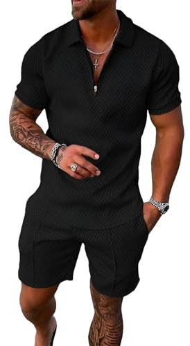 amropi Chándal Deportivo para Hombre Cremallera Camiseta y Pantalones Cortos 2 Piezas Verano Conjunto