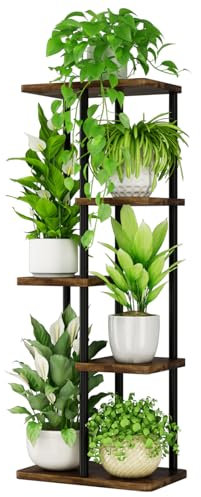 Bamworld Pflanzenregal Indoor Outdoor Blumenständer Pflanzenständer blumenregal Metall 5 Etagen Braun Blumentopf Draußen Deko Wohnzimmer Balkon（40x25x89cm）
