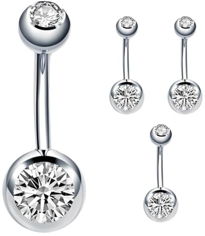 EIHI 4 pezzi Piercing Ombelico Titanio Corto Barra Lungo Cuore CZ Palline Argento Barbell Navel Bar Belly Button Rings Gioiello Donna Argento