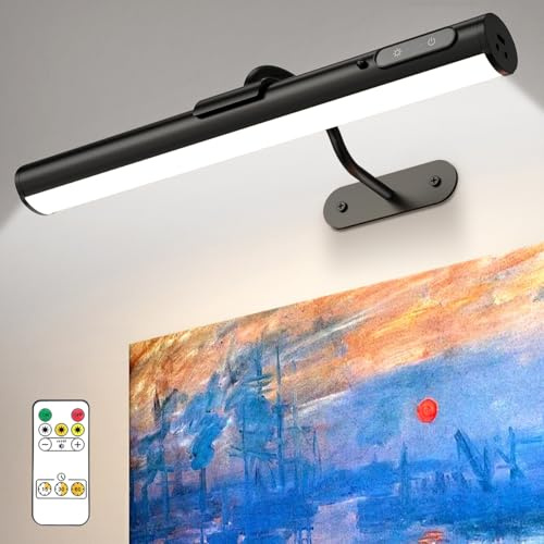 bravzurg aplique pared espejo sin cable, lampara inalambrica para cuadros, 4000mah recargable baño lamparas con mando a distancia, luces sin cables para cuadro, baño, espejo, interior