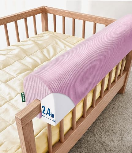 AEOCOO Bed Rail Bumper for Toddlers, Padded Bumper Pad 20cm High, Purple 90cm – Fits Over Bunk, Mid-Sleeper, Floor & Bed Rails – Stops Head Bumps & Falls – No-Slip Ties, Washable Cover