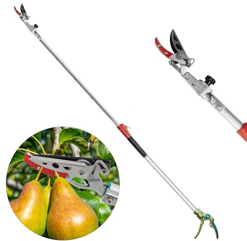 FLORA GUARD 160-254cm Long Reach Tree Pruner, Tree Loppers Long Reach Telescopic- Lightweight & Strong, Fruit Picker with Rotating Head, Lightweight Aluminum Extendable Handle for Tree Branch Cutter