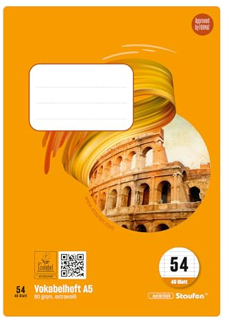 Staufen Style Cuaderno de ejercicios de vocabulario - 5 cuadernos, 40 hojas cada uno, DIN A5, regla tamaño 54 (vocabulario con 2 separadores), papel de 80 g/m