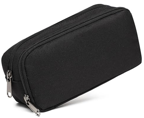Eclovane 1 Pcs Black Zipper Pencil Case – Large Capacity Stationery Organizer for School & Office, Durable Fabric Pen Pouch with Compartments