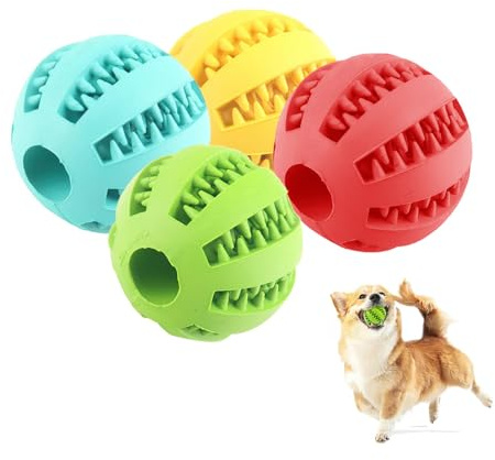 TAIHE Hundeball mit Zahnpflege-Funktion, 4 Stück Hundespielzeug Ball Set aus Naturkautschuk, Robuster Hunde Ball Ø 5cm, Snackball für Große & Kleine Hunde