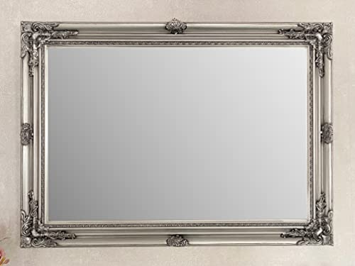 DOWNTON INTERIORS UK Extra Large Antique Style Wall Mirror - Overall Size: 42 inches x 30 inches (107cm x 76cm) (Antique Silver)