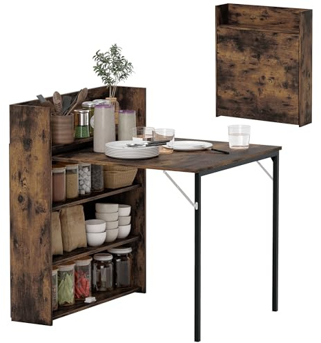HOMCOM Esstisch Klappbar Küchentisch für 3 Personen mit 4-stufigen Regalen, Klapptisch Moderner Esszimmertisch für kleine Räume, Küche, 80 x 90 x 93 cm, Rustikal-Braun