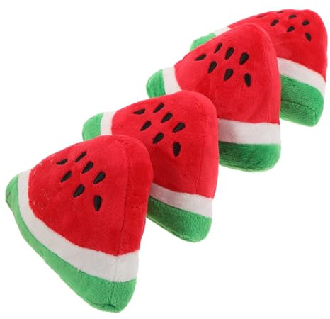 SHINEOFI Lot de 4 Set de Jouets Sonores en Peluche pour Chien Forme Pastèque Triangulaire, à Mâcher Doux et Interactif, Accessoires Ludiques pour Chiots, pour Jeu et Stimulation Mentale