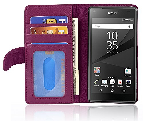 Cadorabo Hülle kompatibel mit Sony Xperia Z5 COMPACT aus Premium Kunst Leder Flip Klappbare Stoßfeste Magnetische [Standfunktion] [Kartenfächern] Cover Hülle für Sony Xperia Z5 COMPACT Tasche in Lila