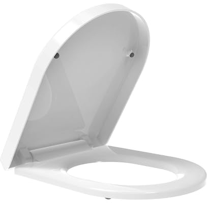 Mass Dynamic D-Shaped Toilet Seat - Soft Close Functionality with Dual-Button Quick Release for Effortless Cleaning - Adjustable Hinges with Top Fixings (White)