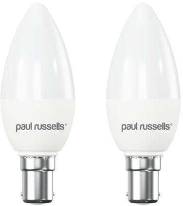 paul russells LED Light Small Bayonet Cap B15, 60watt Equivalent, 6.5W 806LM LED Bulbs, 6500K Bright Daylight, Frosted C35 SBC Candle Energy Saving Non-Dimmable Chandelier Lightbulbs, Pack of 2