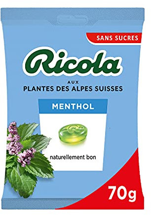 Ricola - Bonbons aux Plantes - Parfum Menthol - Apaisant et Extra Frais - Sans Sucres - Colorants et Arômes Naturels - Fabriqué en Suisse - 1 Sachet de 70g
