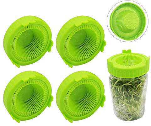 Bsopem 4Pcs Sprouting Lids, Plastic Sprouting Jar Kit, Wide Mouth Mason Jars Lids, for Bean Sprout Alfalfa Salad Sprouts(Green)