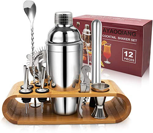 Cocktail Shaker Set,750 ML Stainless Steel Cocktail Mixing Set with Stand,Bartending Kit for Home,Bar,12 Pieces Bar Tool Kit for Christmas,Birthday,Anniversary,Weeding