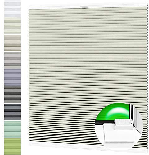 Wabenplissee nach Maß Verdunklung Thermo Plissee Kleben Ohne Bohren Creme Rückseite Weiß Breite: 61-70 cm, Höhe: 181-200 cm