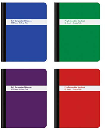 Oxford Poly Composition Notebook 4 Pack, College Ruled Paper, 9-3/4 x 7-1/2 Inches, 80 Sheets, Assorted Colors: Blue, Green, Purple, Red (64958)