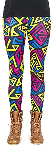 cosey - Neon Line Leggings - knallige Farben- in verschiedenen Leuchtend bunten Designs (Einheitsgröße) (Retro Lines)