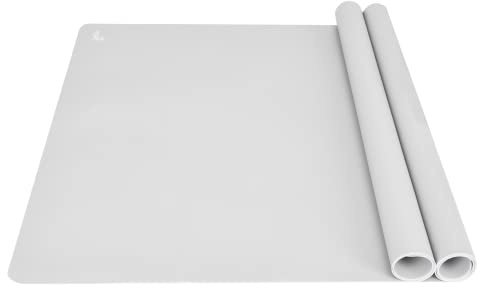 Thick Silicone Counter Mat Large Set of 2, Heat Resistant Pad for Kitchen Table/Countertop Protector/Non Stick Pastry Baking Placemats, Silicone Mat for Crafts Kids (20×28, Gray)