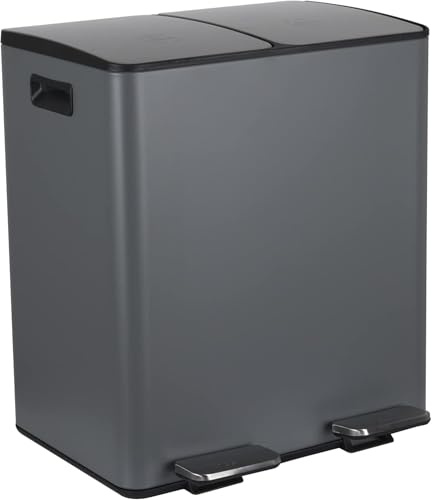 Spirella Waste Separation System 40 L (2 x 20 Litres) with Inner Bucket, Large Waste Bin, Pedal Bin, Stainless Steel, Soft-Close Mechanism, Grey