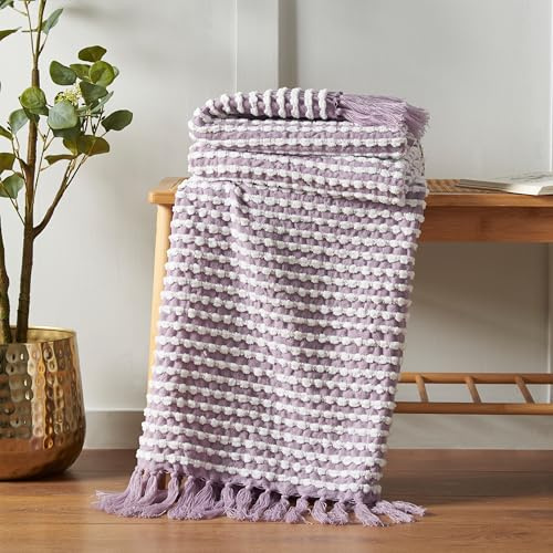 Catherine Lansfield Stab Stitch 125 x 150 cm Blanket Throw Lilac
