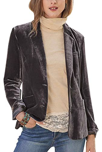 MINTLIMIT Women's Casual Slim Fit Tailored Jacket Coat Long Sleeve Shawl Collar Velvet Blazer Jacket Formal Work Office (Khaki,XL)