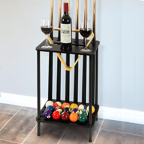 Vrisa Pool Stick Halter Billard Tisch Zubehör Pool Queue Halter Rack Billard Queue Racks Set Cue Stick Halter Bodenständer Billard Zubehör Holz Billard Queue Sticks Hält 6 Pool Cue Sticks, Schwarz