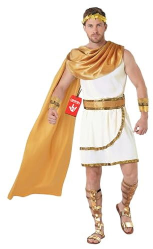 Morph Disfraz Romano Hombre, Disfraz Antiguo Halloween Hombre | Toga, Capa Dorada & Corona de Laurel, Estilo Dios Griego, Para Poner, Perfecto para Halloween, Ideal para Disfrazarse