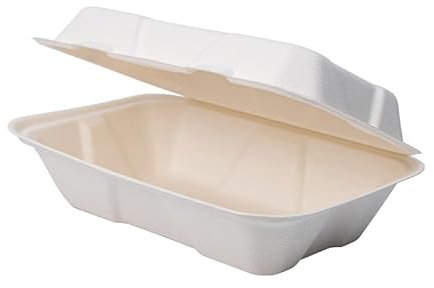 ECOPICNIC Menu Box en Canne à Sucre 230 * 155 * 77 mm, Lot de 200 pièces | Boîtes Alimentaires biodégradables pour Burgers, Repas à emporter, emballages écologiques avec Couvercle