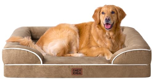 EHEYCIGA Panier Chien Grande Taille XXL Orthopedique, Memoire de Forme Lit pour Chien Dehoussable Lavable, Canapé Chiens Imperméable, Camel